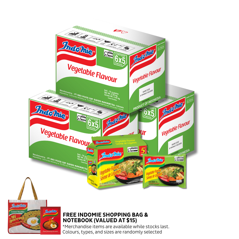 3 Boxes of Vegetable Flavour (3 x 30 pk) + Shopping Bag + Notebook [BBD: Mar 2026]