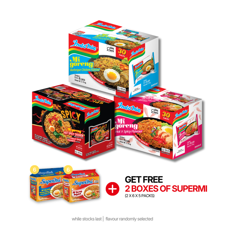 Mi Goreng Hot & Spicy (30 pk) + Mi Goreng Hot Spicy Chicken (30 pk) + Mi Goreng BBQ Chicken (30 pk)