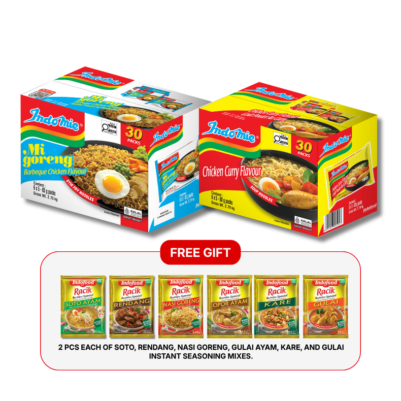 Mi Goreng BBQ Chicken (30 pk) + Chicken Curry Flavour (30 pk)