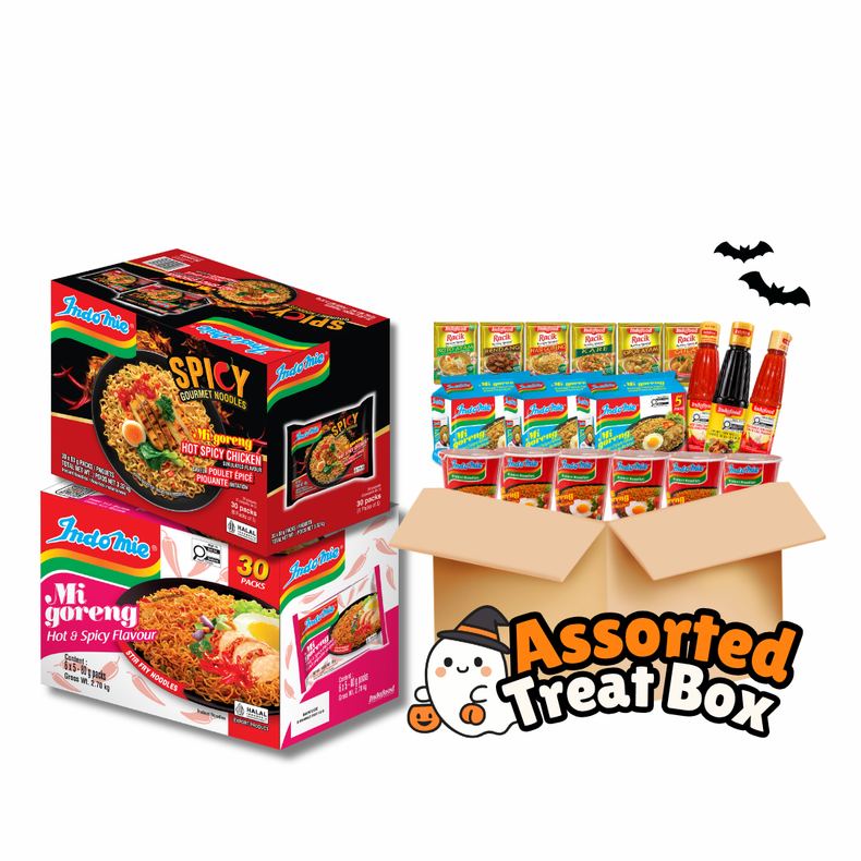 Mi Goreng Hot Spicy Chicken (30 pk) + Mi Goreng Hot & Spicy (30 pk) [BBD: March/April 2027] + Assorted Treat Box