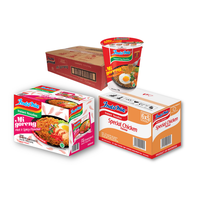 Mi Goreng Hot & Spicy (30 pk) + Special Chicken Flavour (30 pk) + Mi Goreng Cup (12 cups)