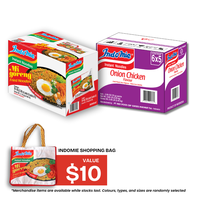 Indomie Mi Goreng Special (30 pk) [BBD: Dec 2025] + Indomie Onion Chicken (30 pk) + Shopping Bag