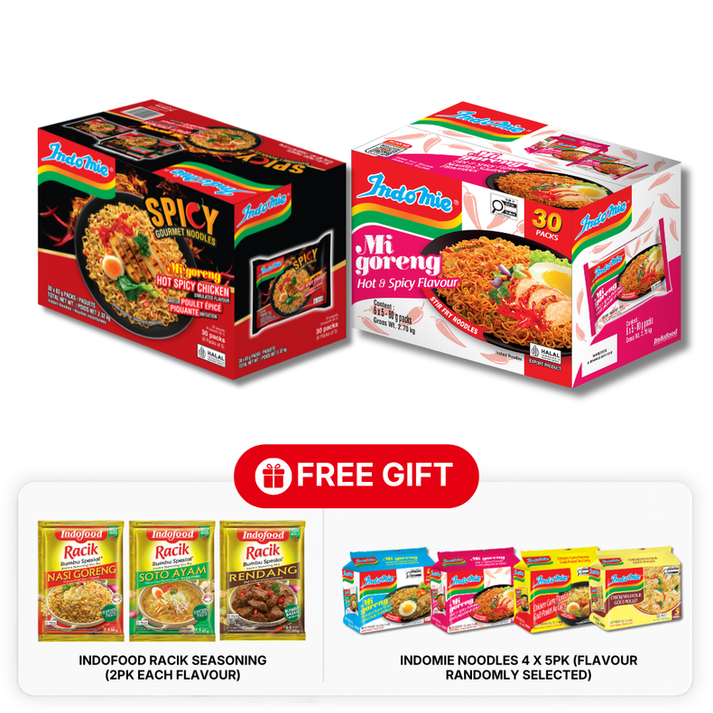 Mi Goreng Hot Spicy Chicken (30 pk) + Mi Goreng Hot & Spicy (30 pk)
