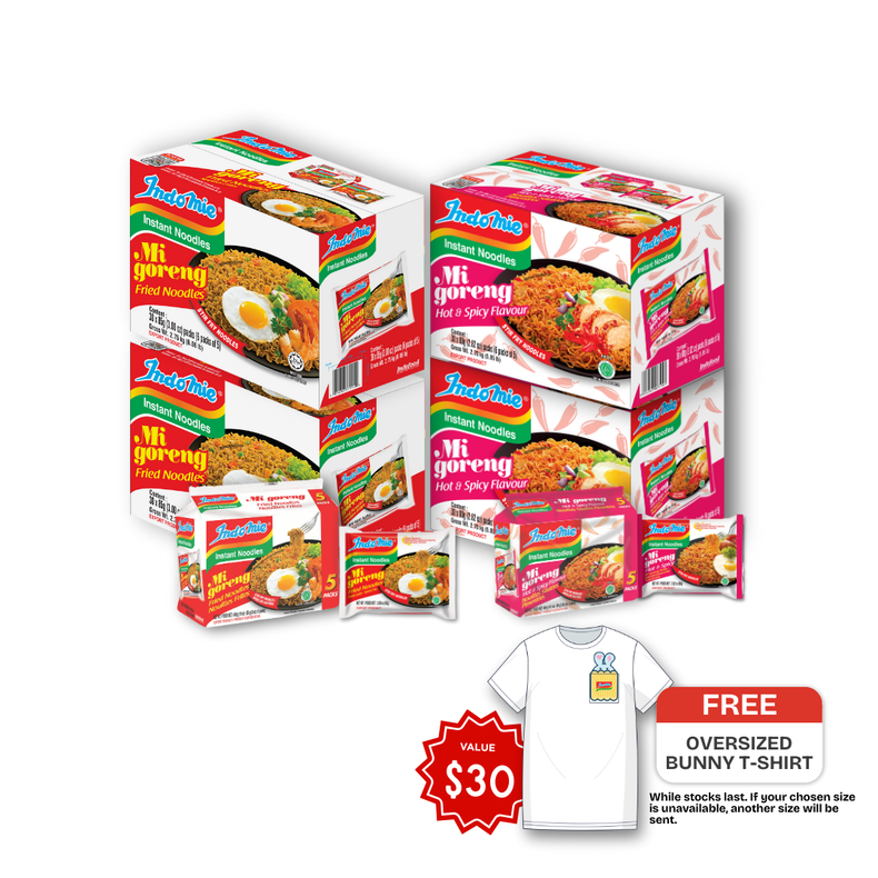 2 Boxes of Mi Goreng Special (2 x 30 pk) + 2 Boxes of Mi Goreng Hot & Spicy (2 x 30 pk) [FREE BUNNY T-SHIRT]