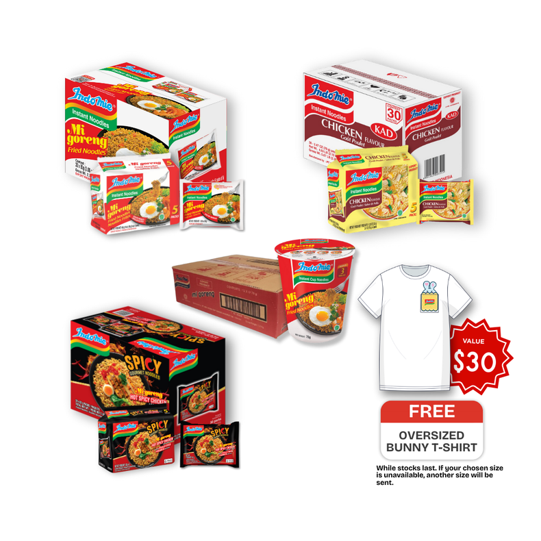 Indomie Mi Goreng Special (30 pk) [BBD : novembre 2025] + Indomie Hot Spicy Chicken (30 pk) [BBD : janvier 2026] + Indomie Chicken Flavor (30 pk) [BBD : novembre 2025] + Indomie Mi Goreng Cup (12 pk) [BBD : novembre 2025]