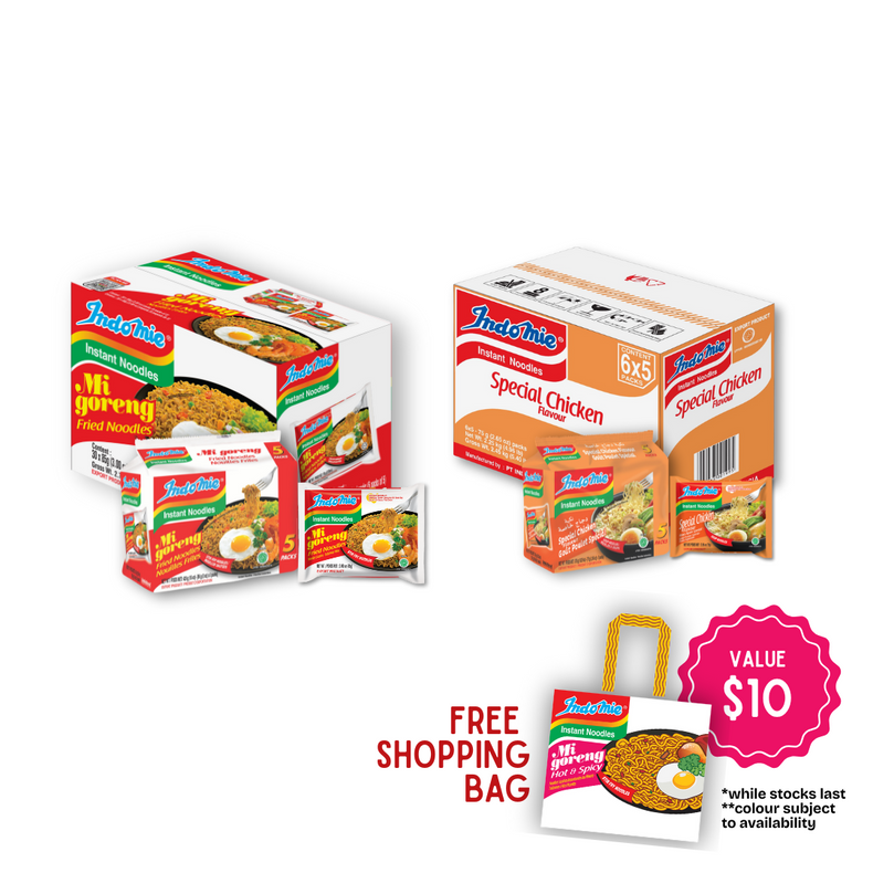 Indomie Mi Goreng Special (30 pk) [BBD: Nov 2025] + Indomie Special Chicken (30 pk) [FREE INDOMIE SHOPPING BAG]