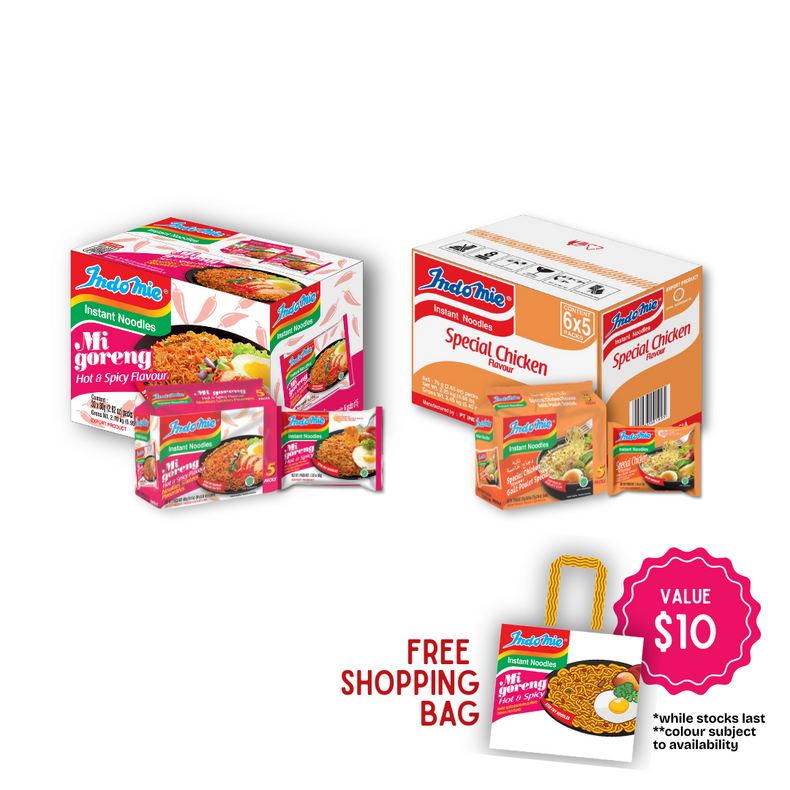 Indomie Mi Goreng Hot & Spicy (30 pk) + Indomie Special Chicken (30 pk) [FREE INDOMIE SHOPPING BAG]