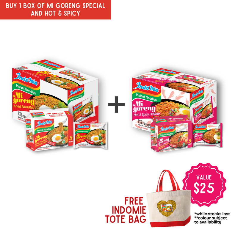 Indomie Mi Goreng Special (30 pk) [BBD: Nov 2025] + Indomie Mi Goreng Hot & Spicy (30 pk) [FREE INDOMIE TOTE BAG]