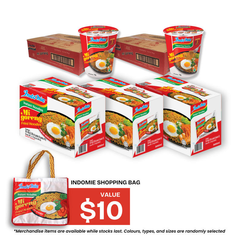 3 Boxes of Mi Goreng Special (3 x 30 pk) + 2 Boxes of Mi Goreng Cup (2 x 12 pk) + Shopping Bag