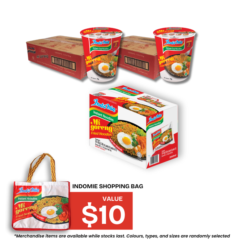 2 Boxes of Mi Goreng Cup (2 x 12 cups) [BBD: Feb 2026] + 1 Box of Mi Goreng Special ( 30 pk) [BBD: Mar 2026] + Shopping Bag