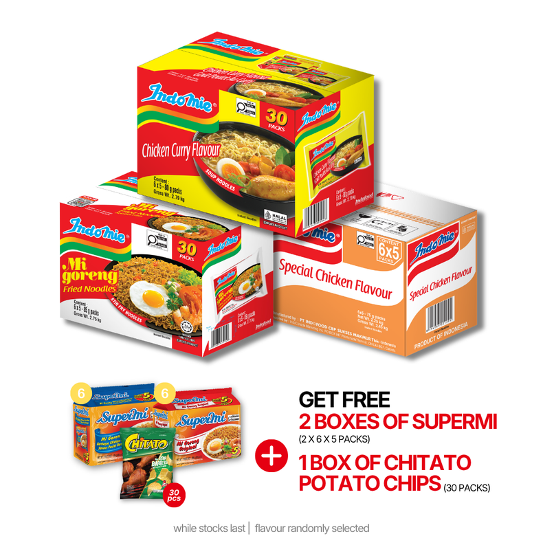 Indomie Mi Goreng Special (30 pk) + Indomie Chicken Curry Flavour (30 pk) + Special Chicken Flavour (30 pk)